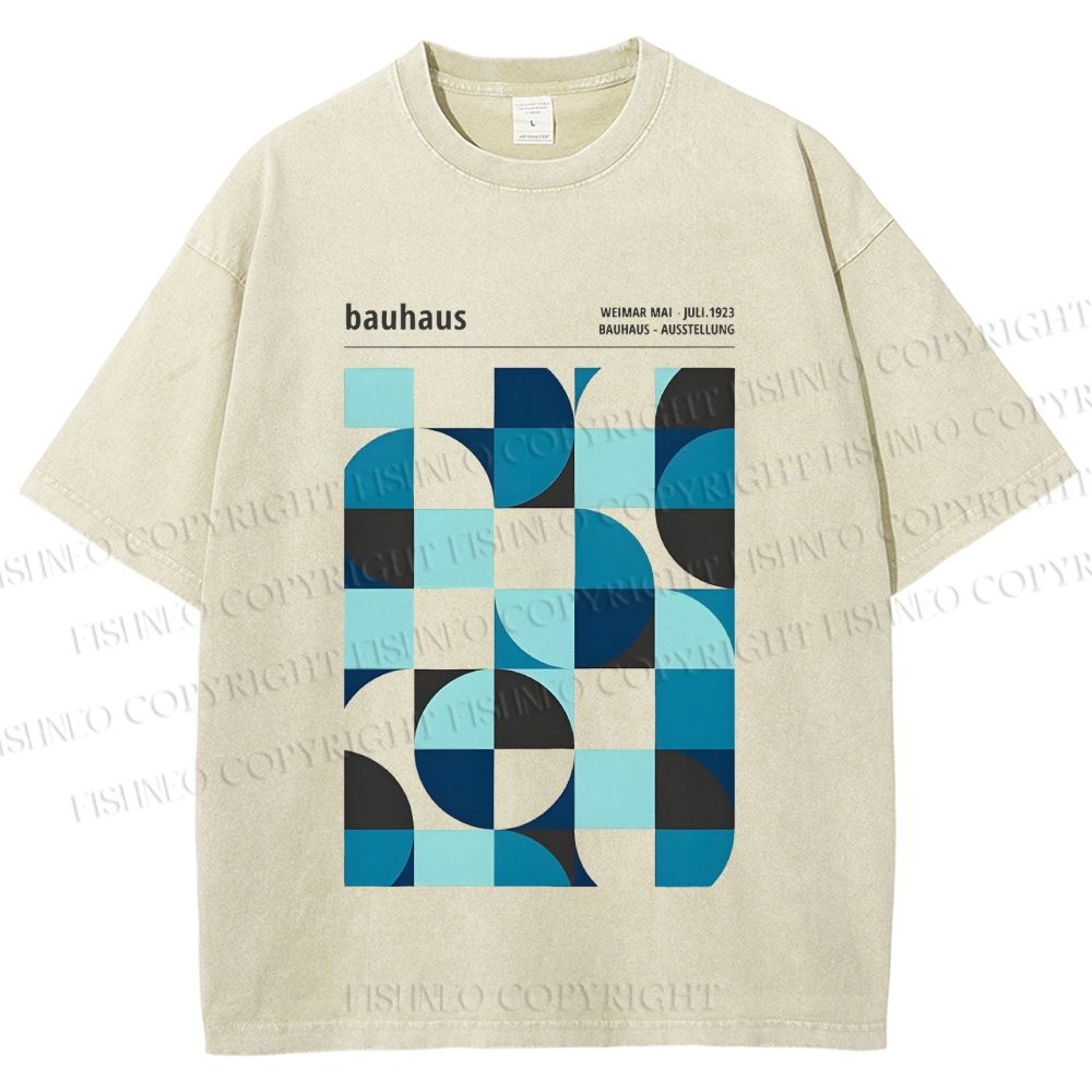 Unisex Blue Bauhaus Printed Washed Tee