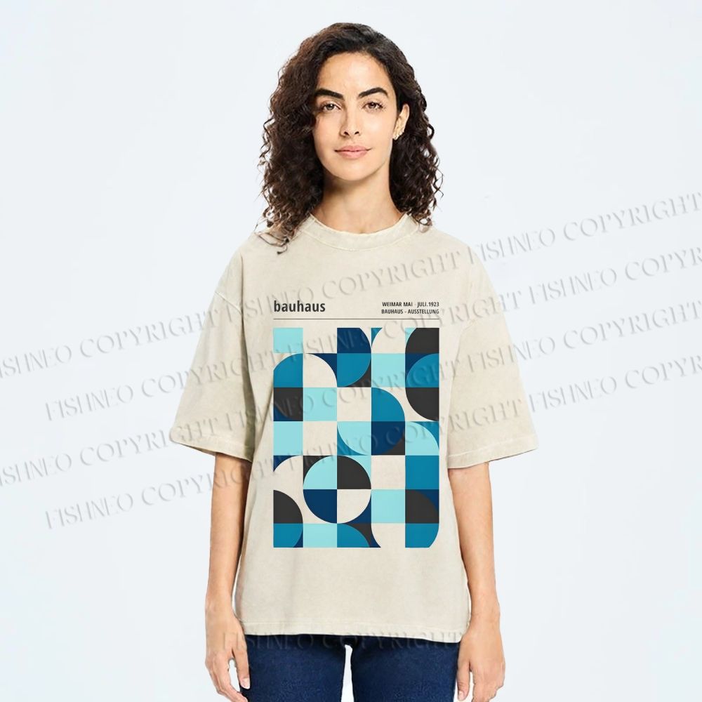 Unisex Blue Bauhaus Printed Washed Tee