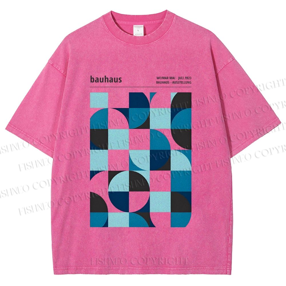 Unisex Blue Bauhaus Printed Washed Tee