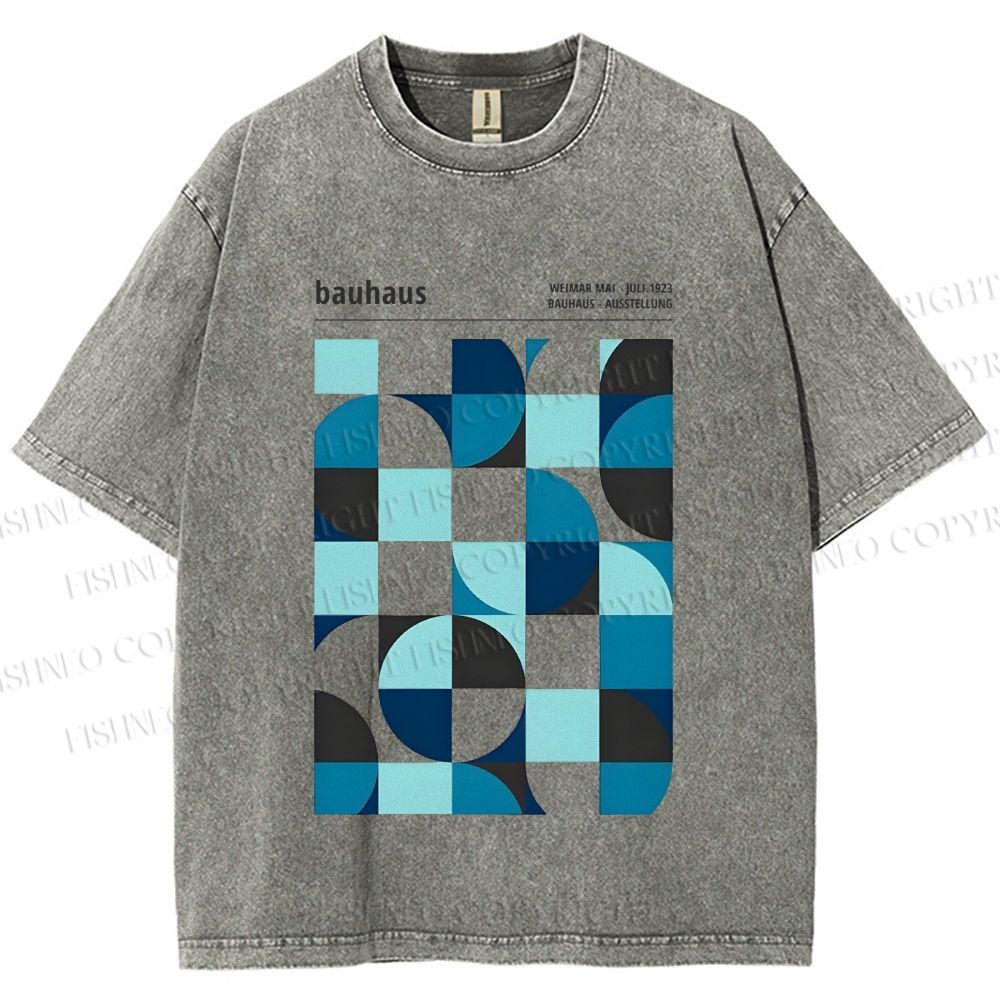 Unisex Blue Bauhaus Printed Washed Tee