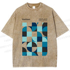 Unisex Blue Bauhaus Printed Washed Tee