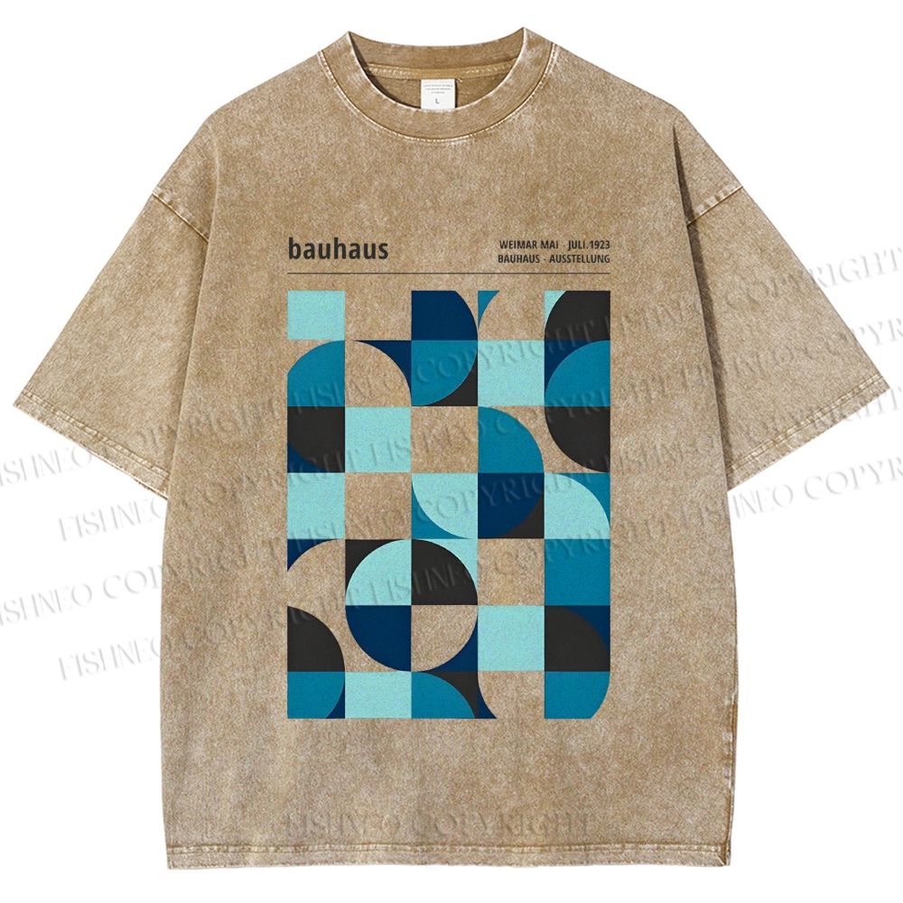 Unisex Blue Bauhaus Printed Washed Tee