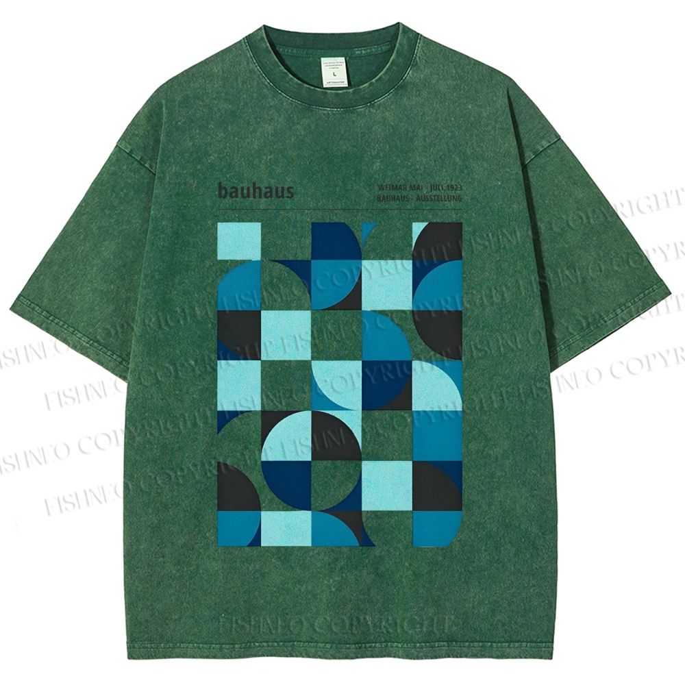 Unisex Blue Bauhaus Printed Washed Tee