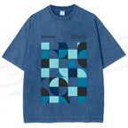 Unisex Blue Bauhaus Printed Washed Tee