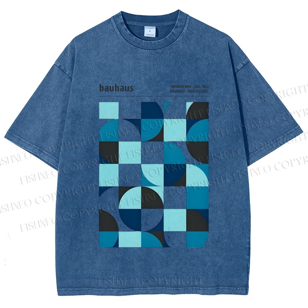 Unisex Blue Bauhaus Printed Washed Tee