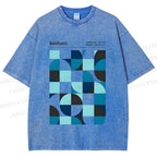 Unisex Blue Bauhaus Printed Washed Tee