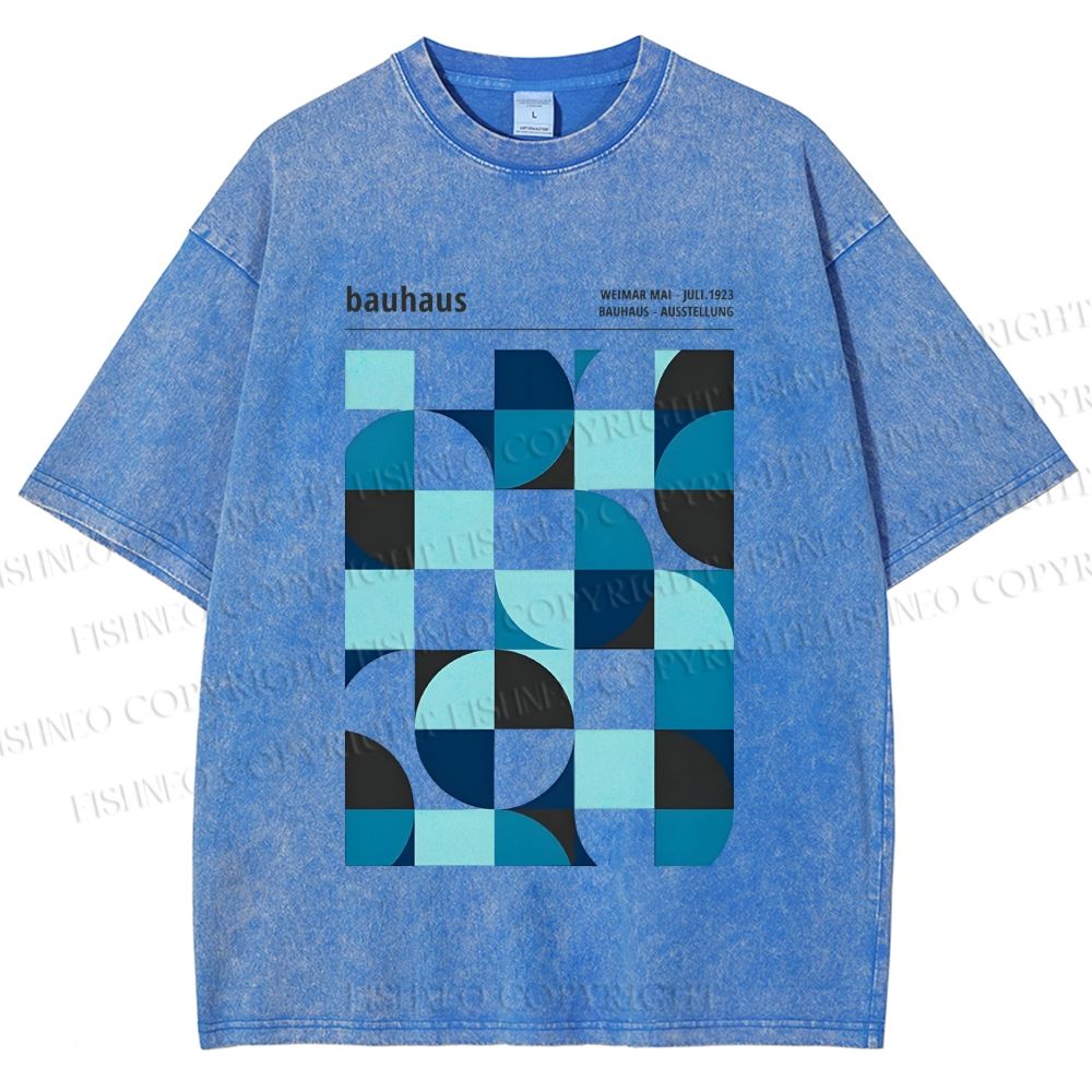 Unisex Blue Bauhaus Printed Washed Tee