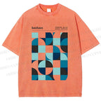 Unisex Blue Bauhaus Printed Washed Tee
