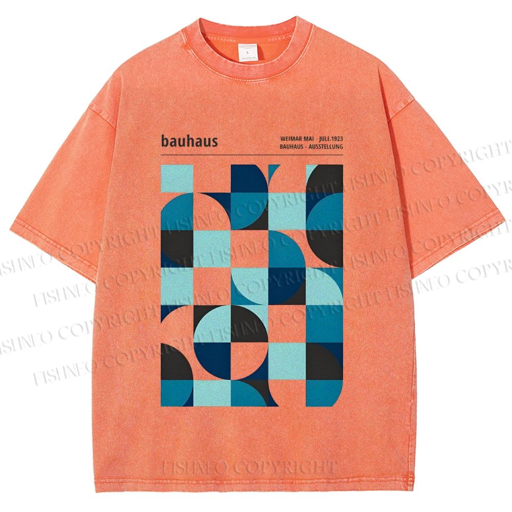 Unisex Blue Bauhaus Printed Washed Tee