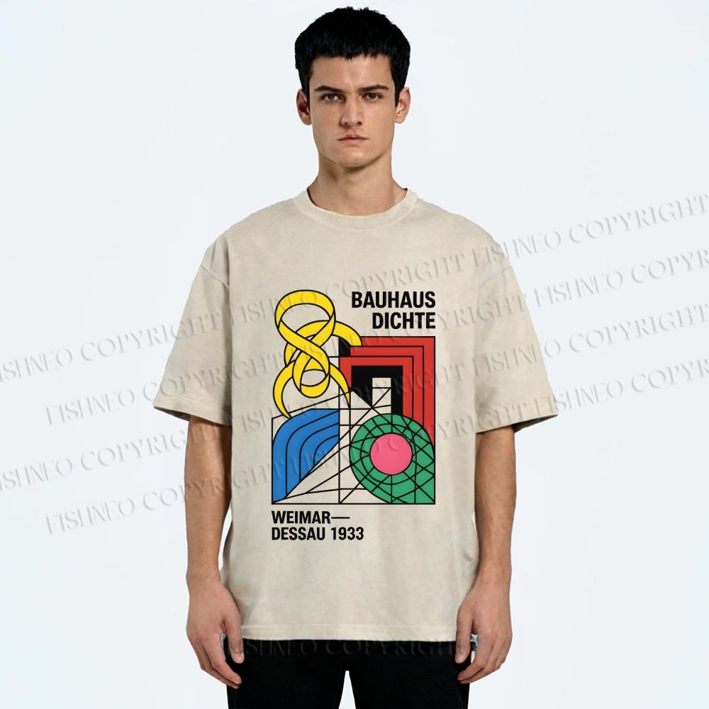 Unisex Bauhaus Design Printed Washed Tee