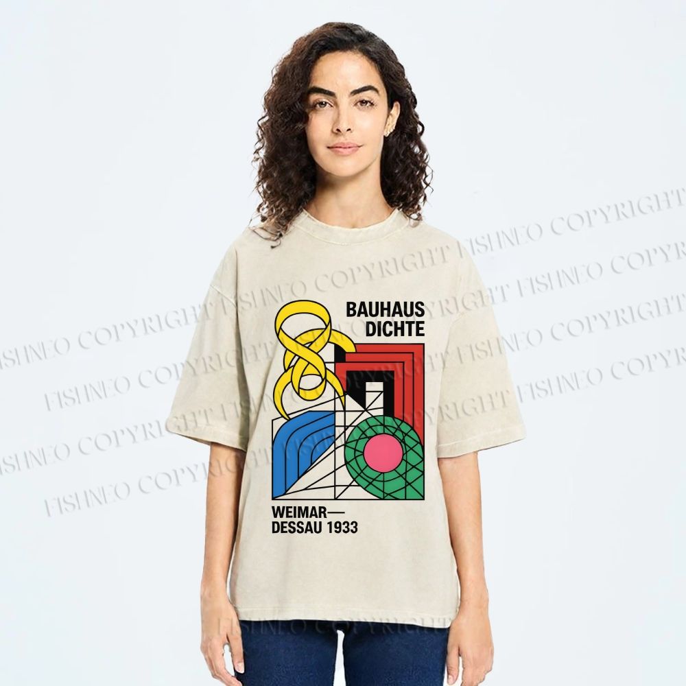 Unisex Bauhaus Design Printed Washed Tee