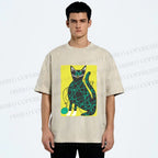 Unisex Black Cat Yarn Ball Printed Washed Tee