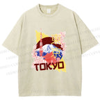 Unisex Japan Tokyo Printed Washed Tee