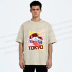 Unisex Japan Tokyo Printed Washed Tee