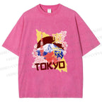 Unisex Japan Tokyo Printed Washed Tee