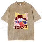 Unisex Japan Tokyo Printed Washed Tee