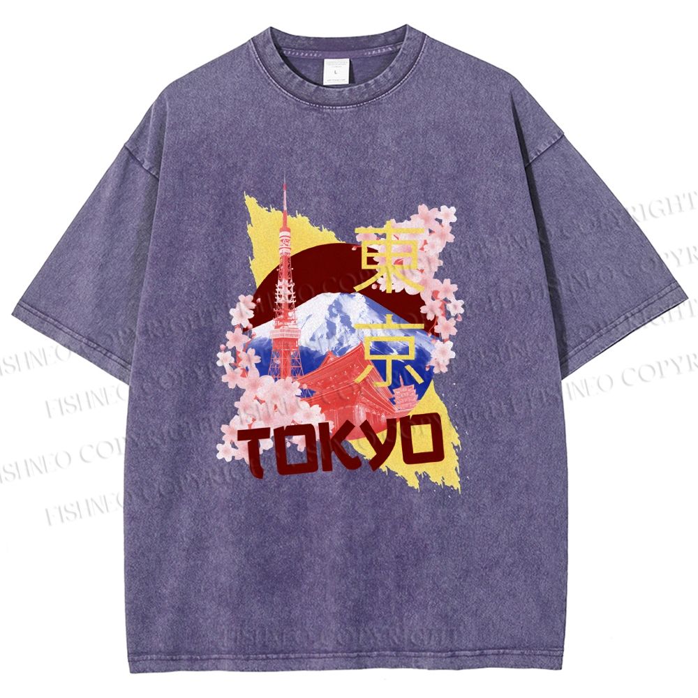 Unisex Japan Tokyo Printed Washed Tee