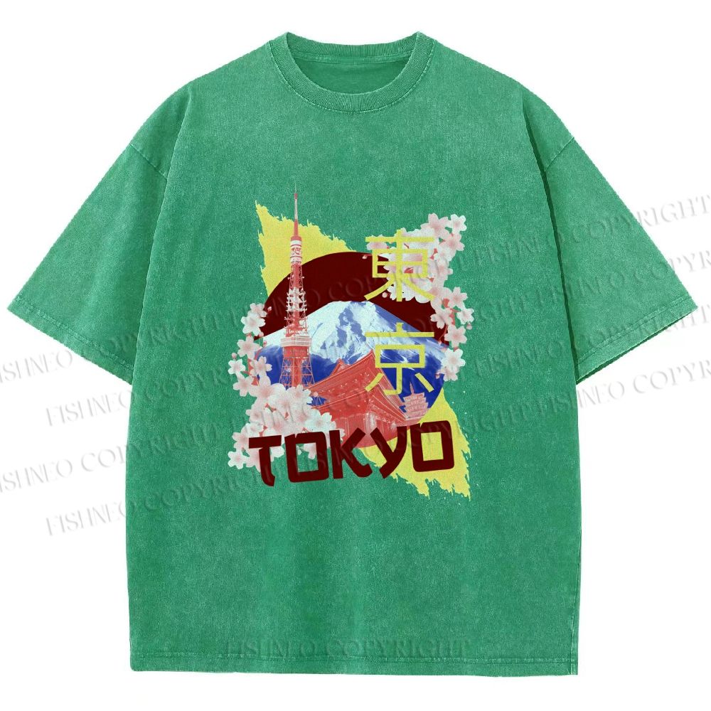 Unisex Japan Tokyo Printed Washed Tee