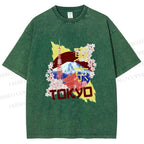 Unisex Japan Tokyo Printed Washed Tee