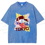 Unisex Japan Tokyo Printed Washed Tee