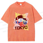 Unisex Japan Tokyo Printed Washed Tee