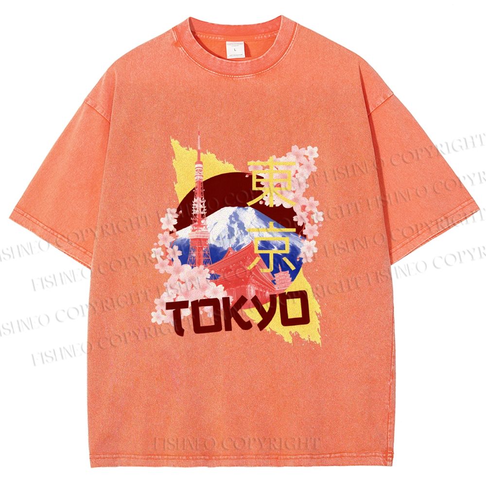 Unisex Japan Tokyo Printed Washed Tee