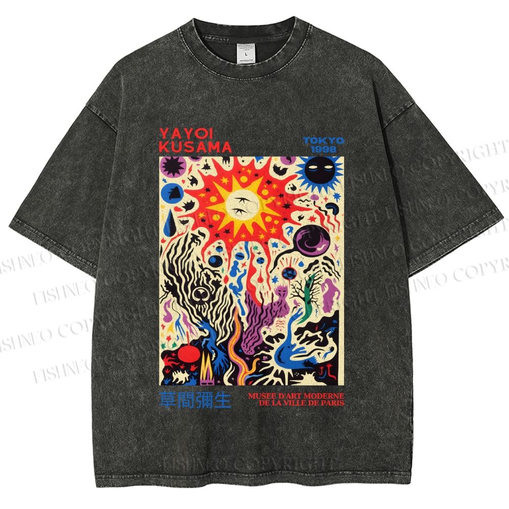 Unisex Yayoi Kusama Abstract Art Printed Washed Tee