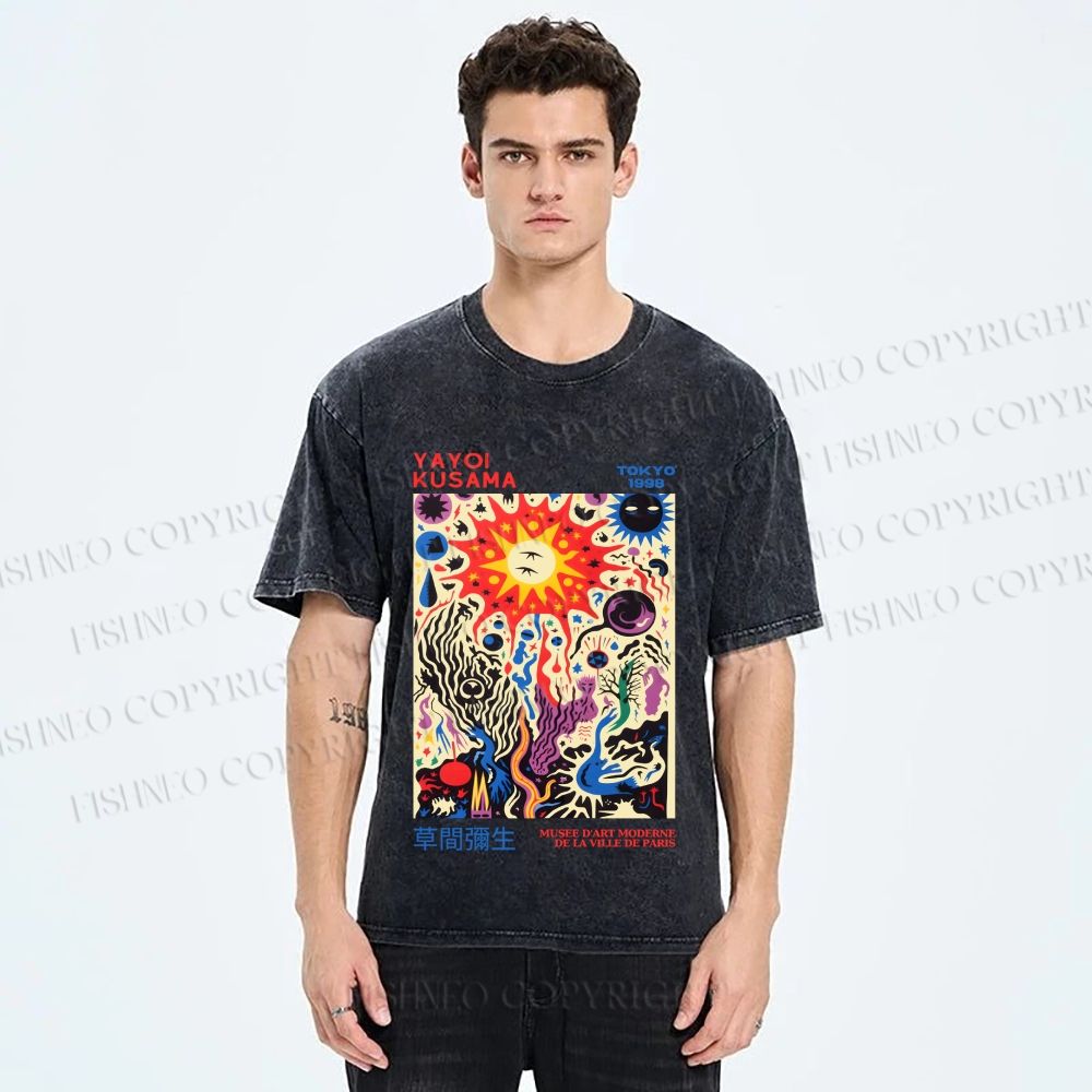 Unisex Yayoi Kusama Abstract Art Printed Washed Tee