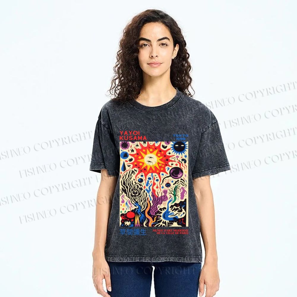 Unisex Yayoi Kusama Abstract Art Printed Washed Tee