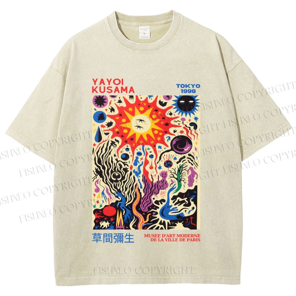 Unisex Yayoi Kusama Abstract Art Printed Washed Tee