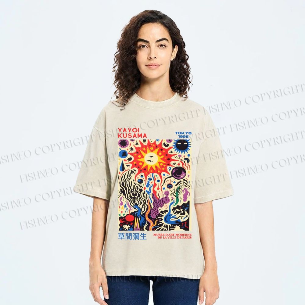 Unisex Yayoi Kusama Abstract Art Printed Washed Tee