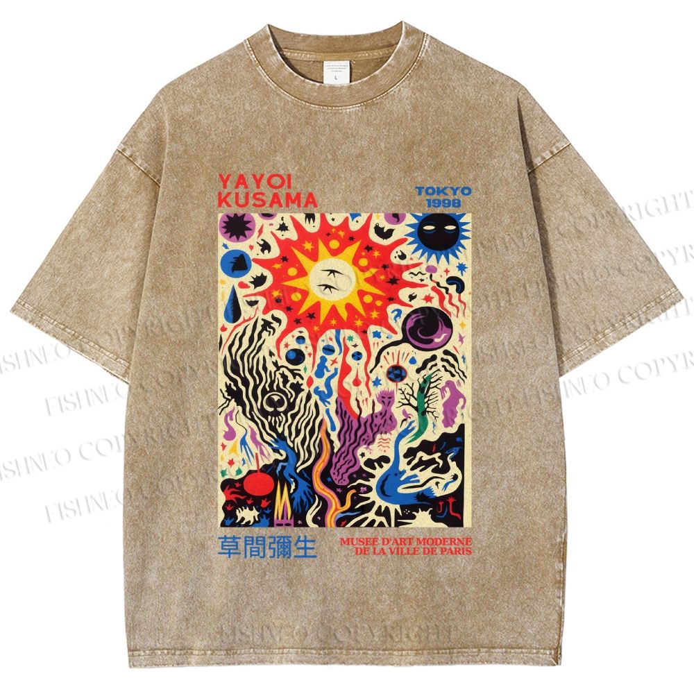 Unisex Yayoi Kusama Abstract Art Printed Washed Tee