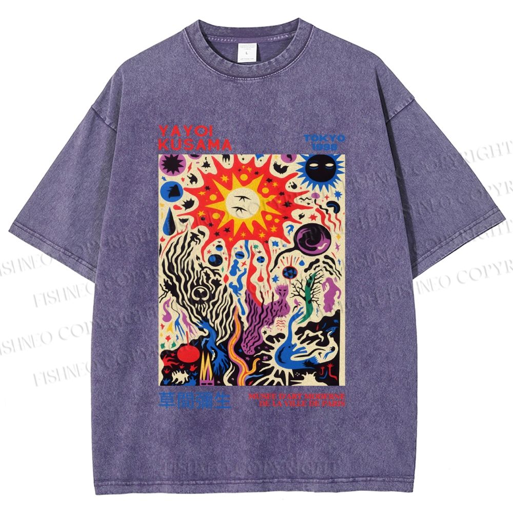 Unisex Yayoi Kusama Abstract Art Printed Washed Tee