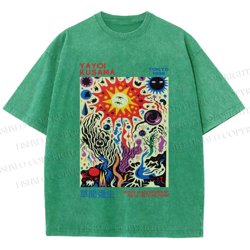 Unisex Yayoi Kusama Abstract Art Printed Washed Tee