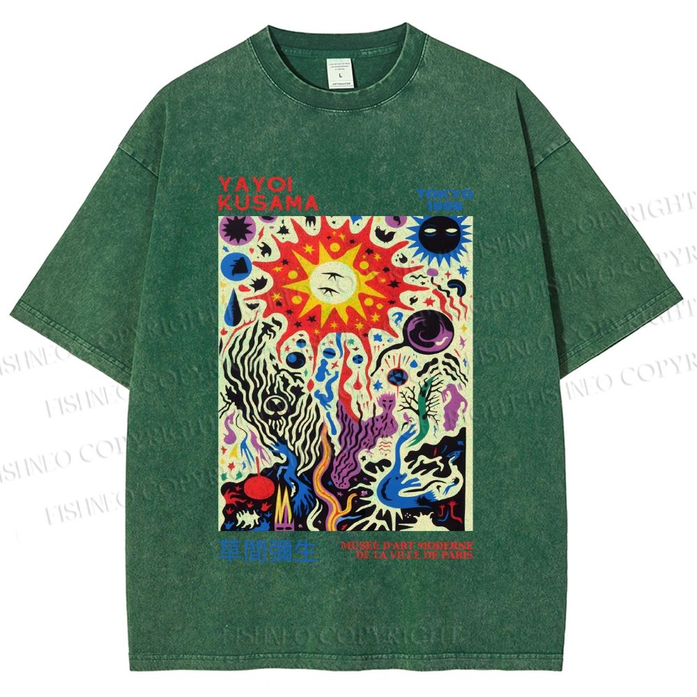 Unisex Yayoi Kusama Abstract Art Printed Washed Tee
