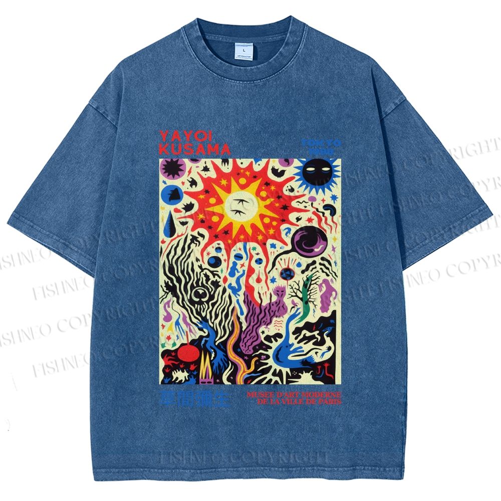 Unisex Yayoi Kusama Abstract Art Printed Washed Tee