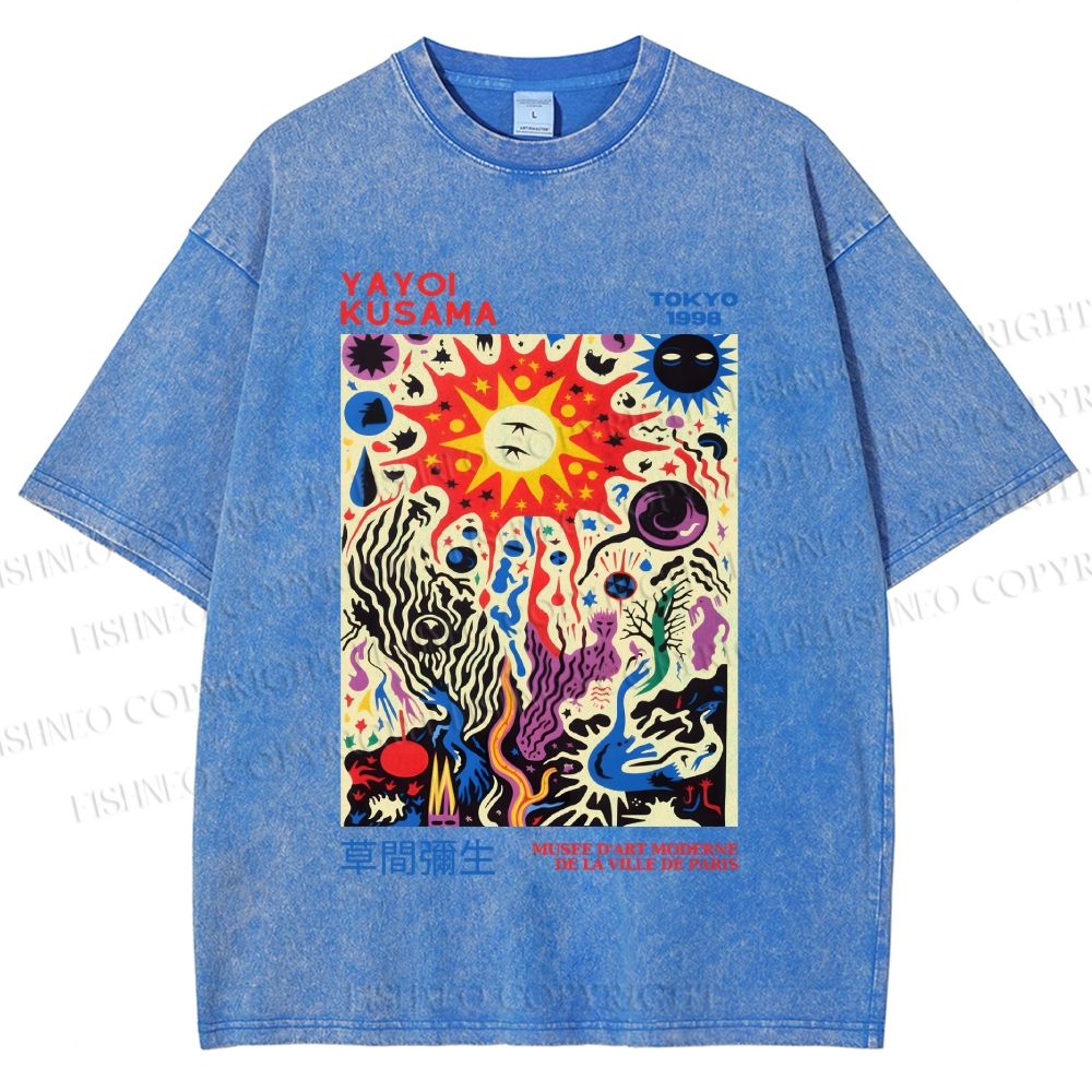 Unisex Yayoi Kusama Abstract Art Printed Washed Tee
