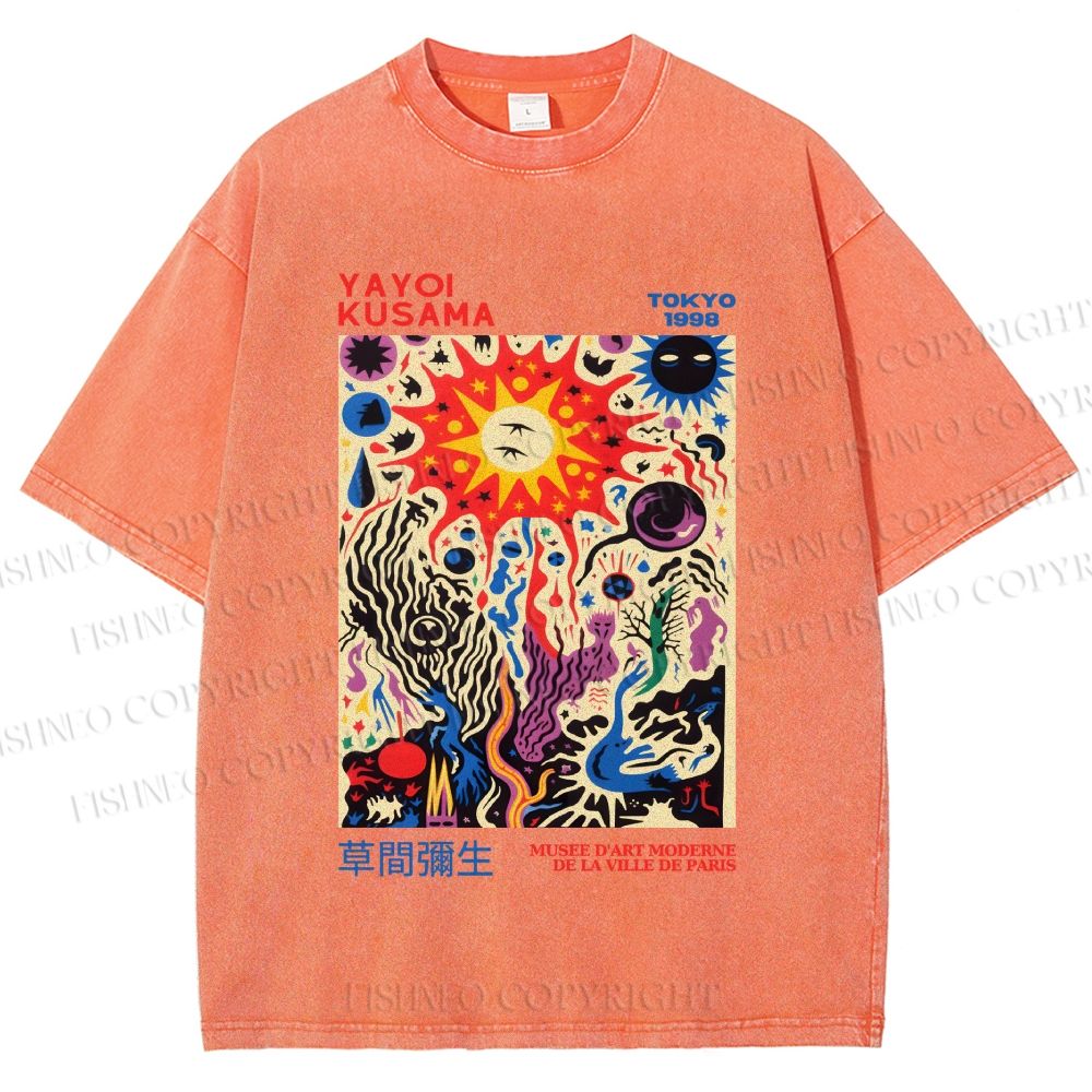 Unisex Yayoi Kusama Abstract Art Printed Washed Tee