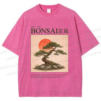Unisex Japanese Bonsai Vintage Printed Washed Tee
