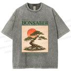 Unisex Japanese Bonsai Vintage Printed Washed Tee