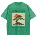 Unisex Japanese Bonsai Vintage Printed Washed Tee