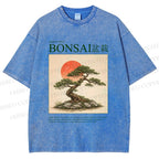 Unisex Japanese Bonsai Vintage Printed Washed Tee