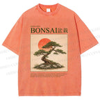 Unisex Japanese Bonsai Vintage Printed Washed Tee