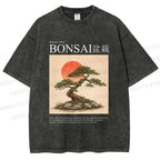 Unisex Japanese Bonsai Vintage Printed Washed Tee