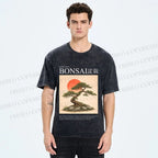 Unisex Japanese Bonsai Vintage Printed Washed Tee