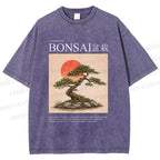 Unisex Japanese Bonsai Vintage Printed Washed Tee