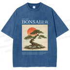 Unisex Japanese Bonsai Vintage Printed Washed Tee