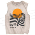 Unisex Geometric Waves Printed Washed Tank Top