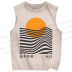 Unisex Geometric Waves Printed Washed Tank Top