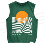 Unisex Geometric Waves Printed Washed Tank Top